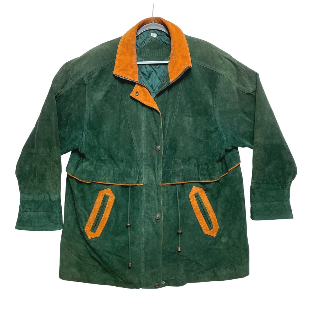 Vintage 80s Gitano Suede Quilted Jacket Mens Large Green Western Rancher Cowboy